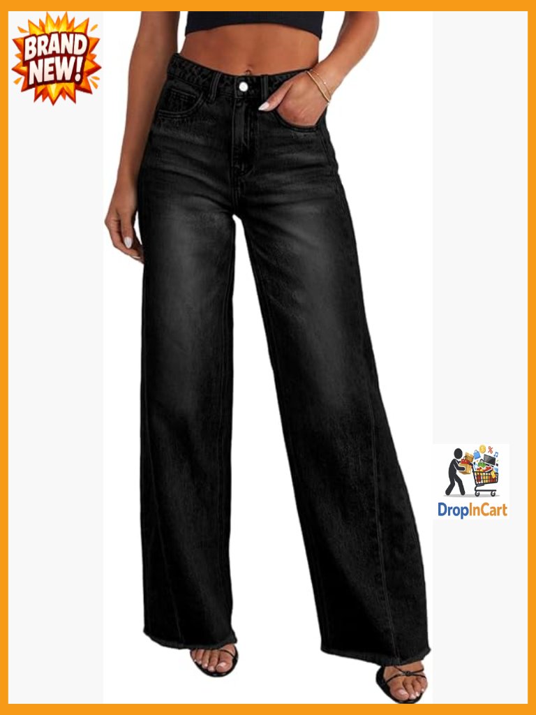 Wide Leg Jeans High Waisted Stretchy Raw Hem Denim Pants Baggy Y2k
